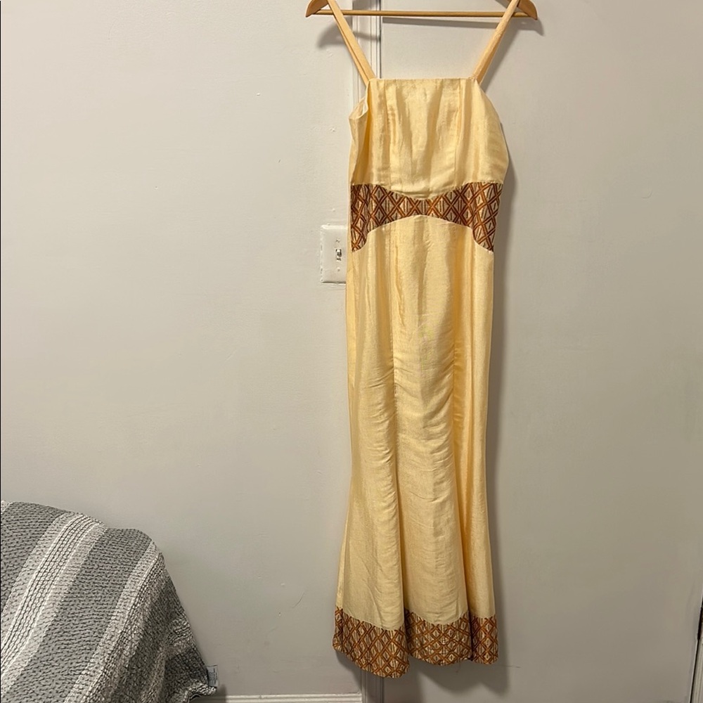 Elegant Cream and Brown Maxi Dress